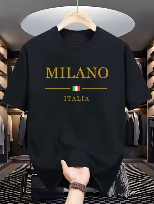 Men’s Summer 100% Cotton Milano Italia Print Casual Loose T-Shirt