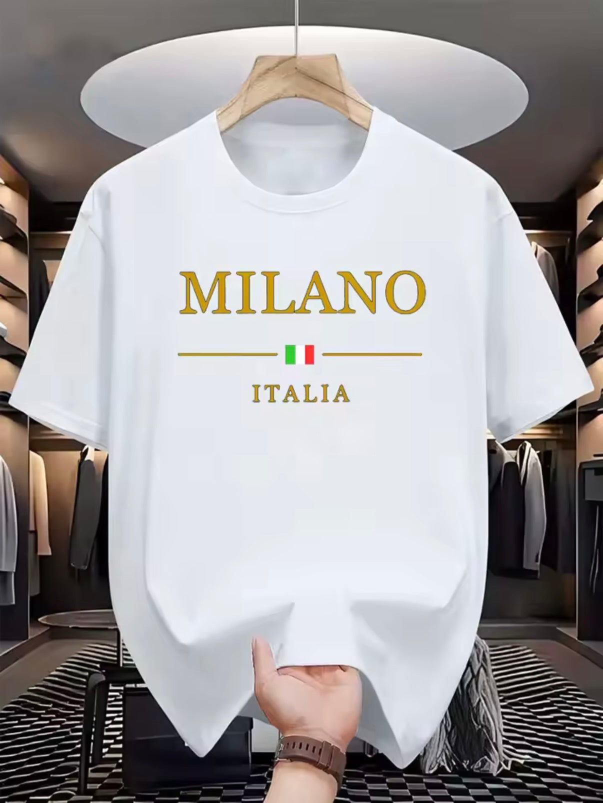 Men’s Summer 100% Cotton Milano Italia Print Casual Loose T-Shirt