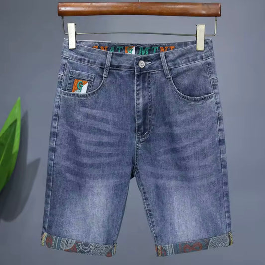 Men’s Embroidered Denim Shorts – Slim Streetwear Bermuda