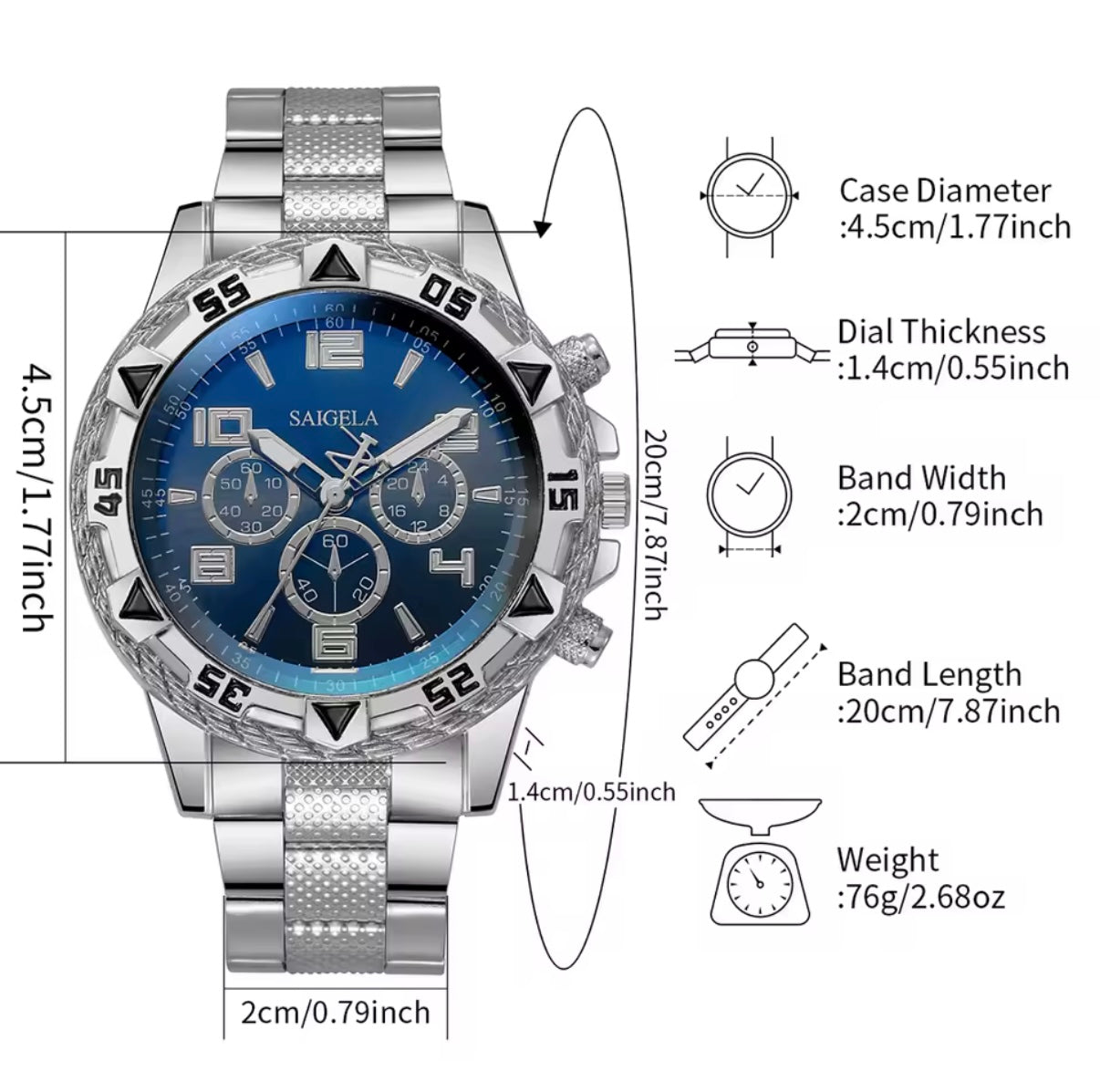 Men’s Gold or Silver Alloy Watch & Jewelry Gift Set – Bracelet, Necklace & Ring Combo