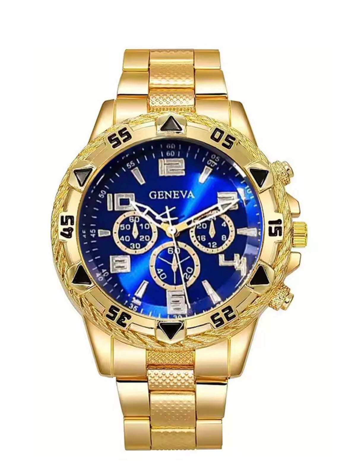 Men’s Gold or Silver Alloy Watch & Jewelry Gift Set – Bracelet, Necklace & Ring Combo