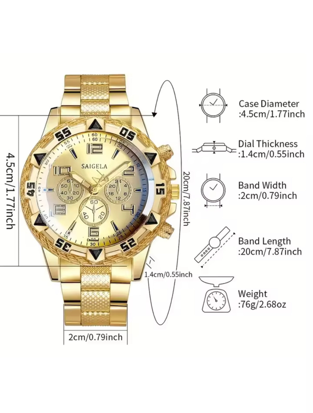 Men’s Gold or Silver Alloy Watch & Jewelry Gift Set – Bracelet, Necklace & Ring Combo