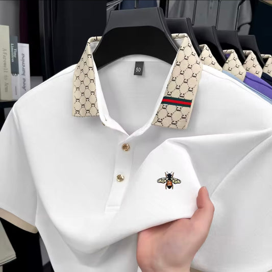 High-Quality Honey Bee Embroidered Men’s Polo Shirt – Summer Short Sleeve Casual Top
