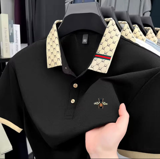 High-Quality Honey Bee Embroidered Men’s Polo Shirt – Summer Short Sleeve Casual Top