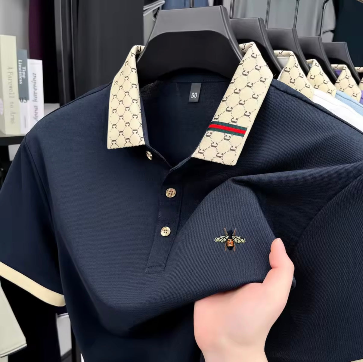 High-Quality Honey Bee Embroidered Men’s Polo Shirt – Summer Short Sleeve Casual Top