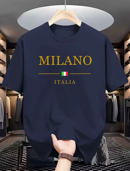 Men’s Summer 100% Cotton Milano Italia Print Casual Loose T-Shirt