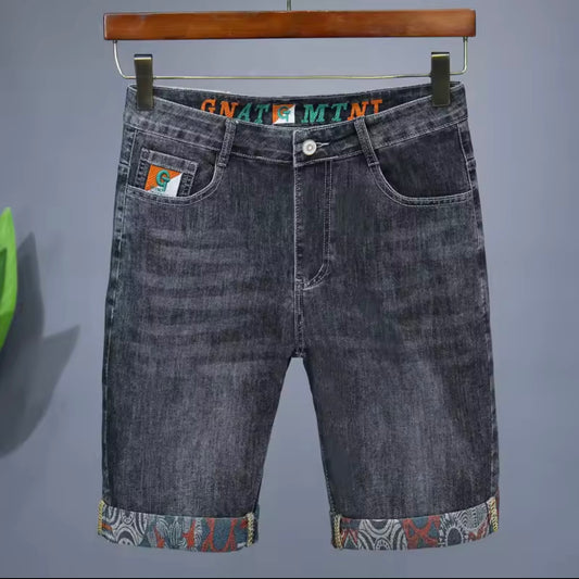 Men’s Embroidered Denim Shorts – Slim Streetwear Bermuda